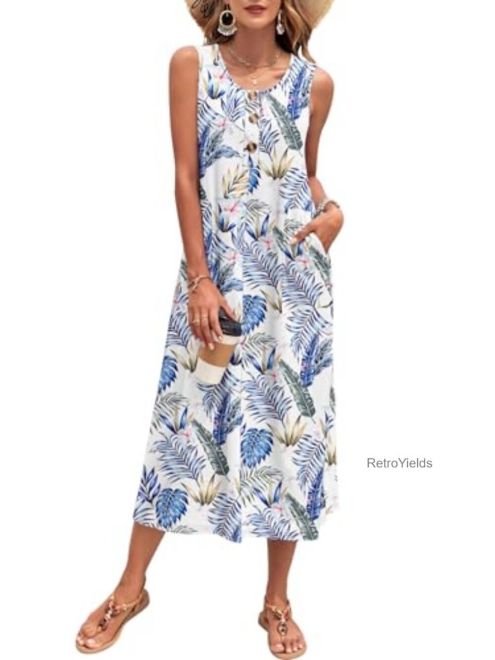 Summer Maxi Dress Sleeveless Loose Long Sundress with Pockets